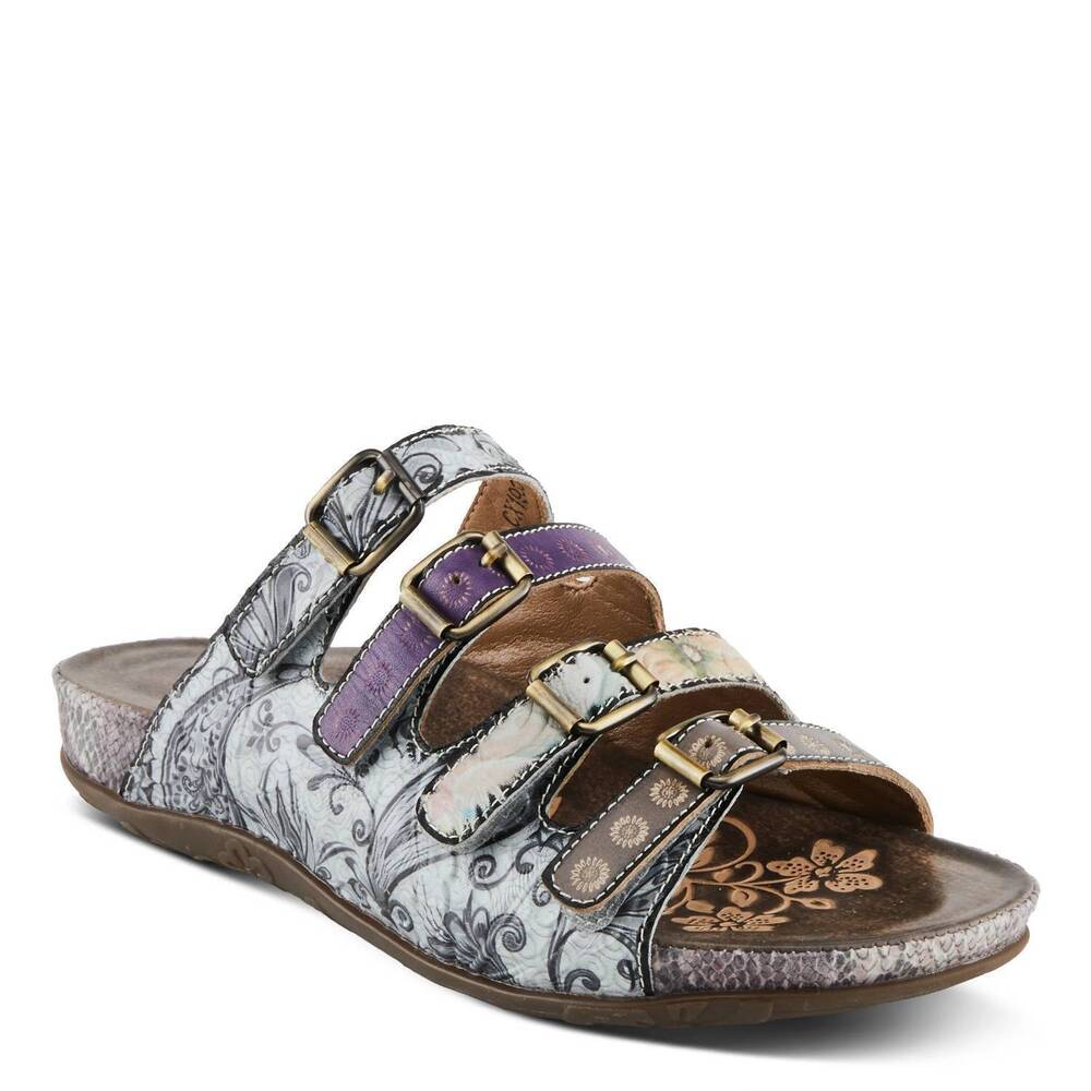 NEW L'ARTISTE women's chaima slip-on open toe sandals in grey multi